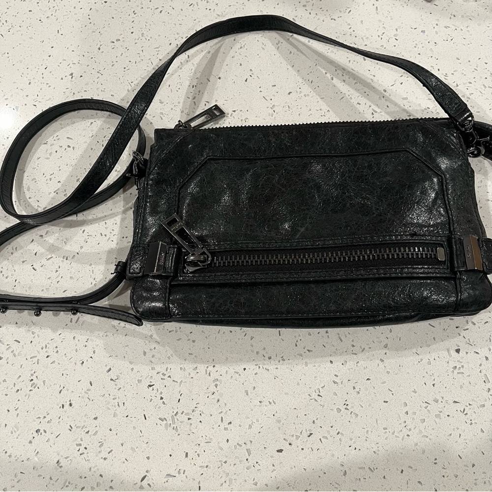 NWT Botkier Mercer Crossbody Purse Detachable Strap Black Cracked Leather